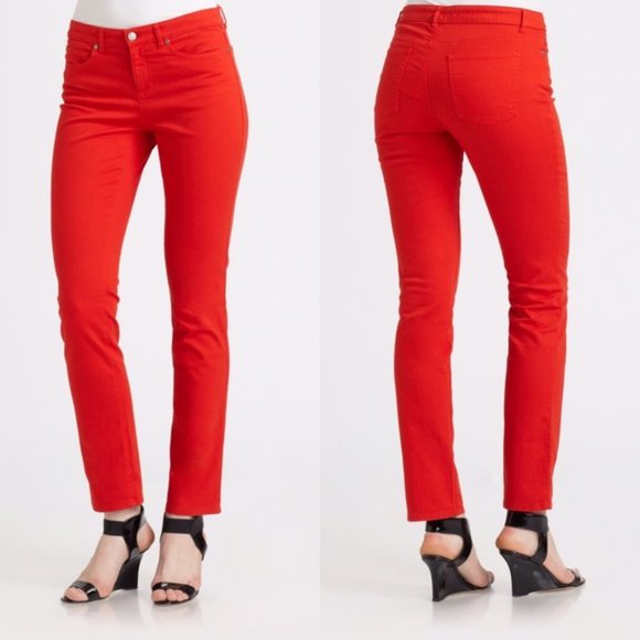 Eileen Fisher flame red organic cotton stretch ankle length skinny jeans size 6 - Picture 1 of 6